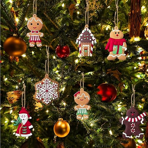Miniatura 2 de 12 adornos para árbol de Navidad, muñeco de nieve, decoración de árbol de Navidad, Papá Noel, surtido de figuras de pan de jengibre, adornos con