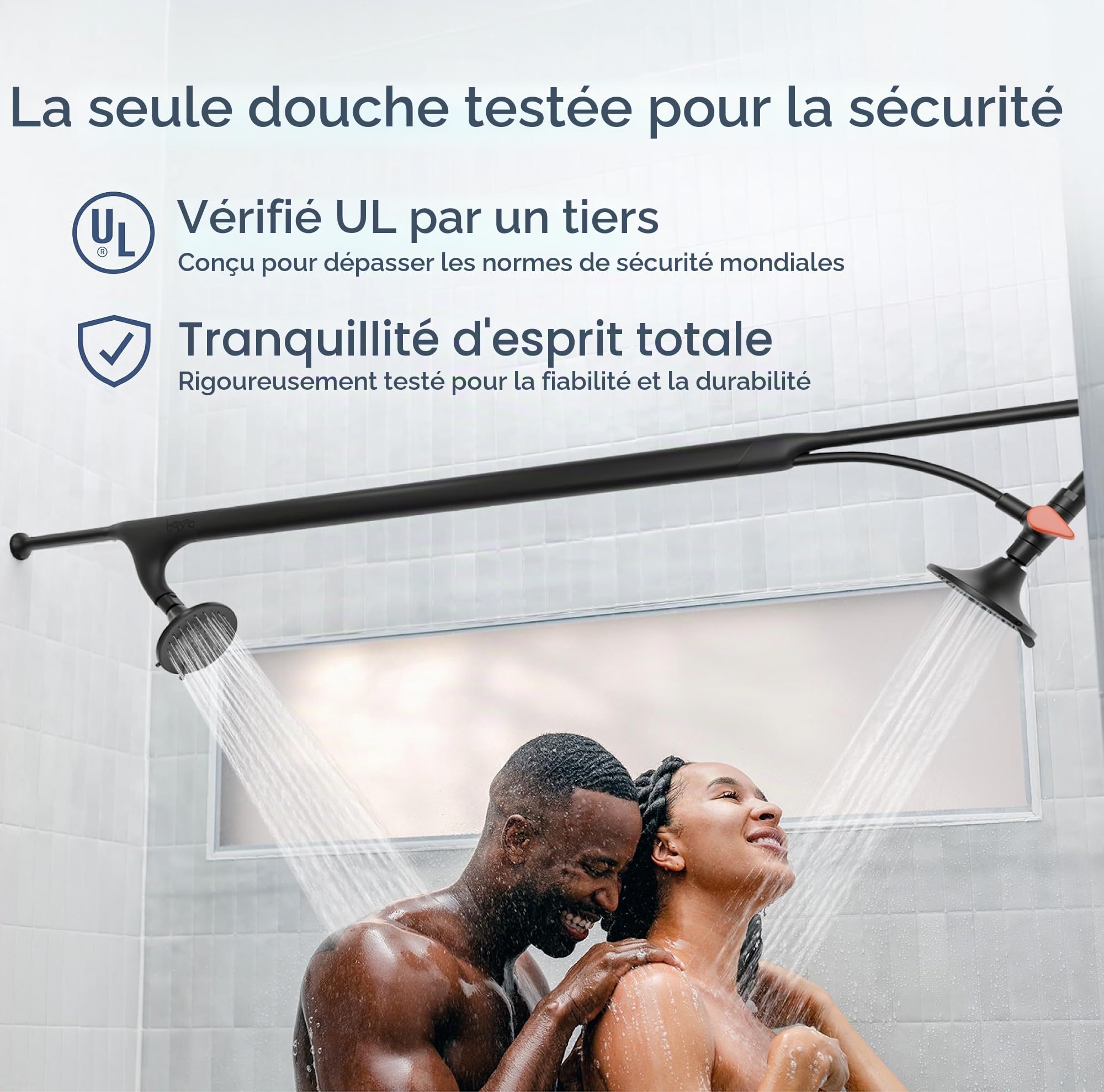 BOONA Douche tandem - Le pommeau de douche double original pour couples, double pomme de douche haute pression avec 3 réglages de débit (deux pommeaux, noir minuit)