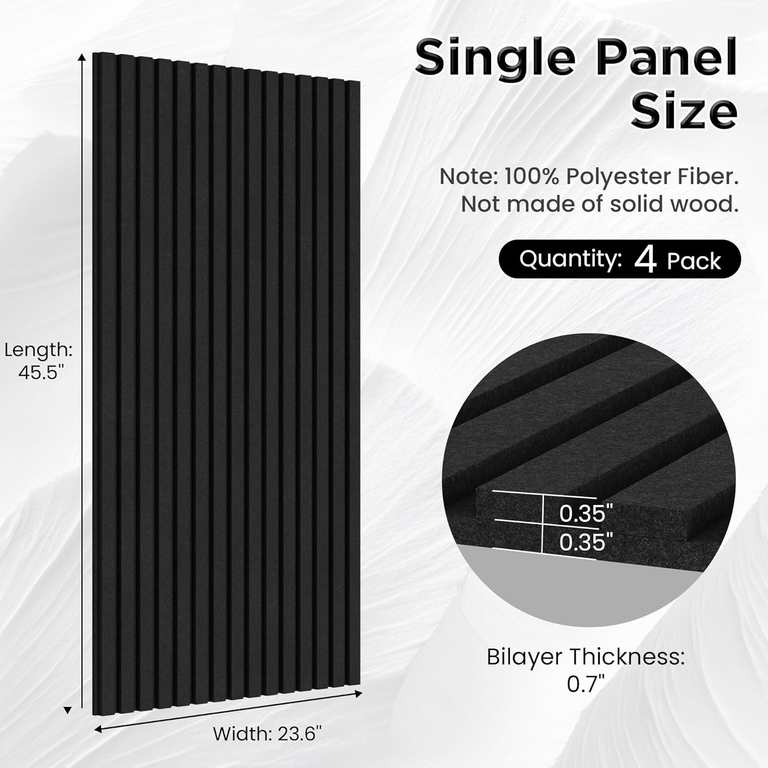 Smartstandard 4-Pack Soundproof Wall Panels, 45.5''x23.6''x0.7'' Bilayer Acoustic Wall Panels, High-Density Polyester Fiber Noise Absorbing Panels for Wall Decor, Black