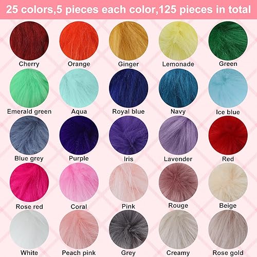 Miniatura 2 de Buryeah 125 pompones de piel para sombreros, bolas esponjosas con lazo elástico, accesorios de punto extraíbles para zapatos, bufandas, gorros,
