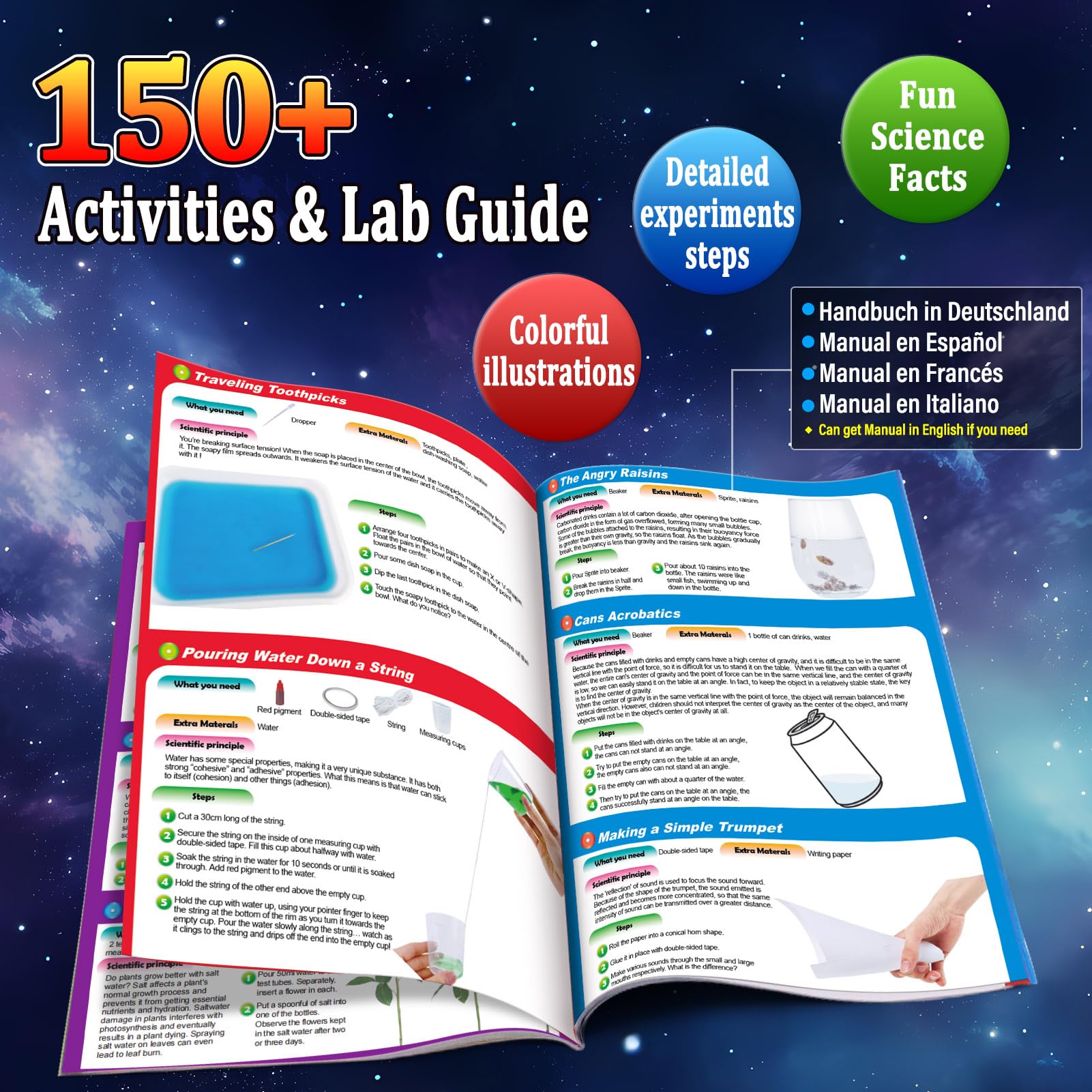 PATIFEED 150 Expériences Scientifique Chimie Enfants, Activités Laboratoire, Kits Éducatifs et Jeux Science, Éruptions Volcanique, Idées de Cadeaux d'anniversaire pour Garçons et Filles