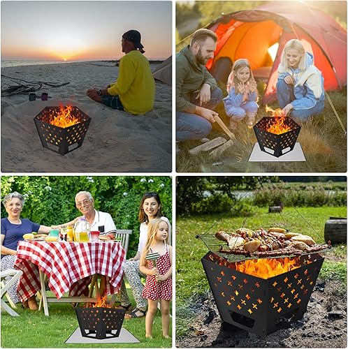 Miniatura 6 de Fogatas para exteriores, hogueras portátiles de 18 pulgadas, enchufe plegable, hoguera de acero inoxidable para exteriores, patio, playa, incluye