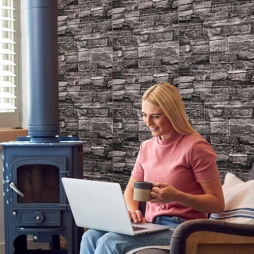 Miniatura 7 de WAPANE Papel tapiz de ladrillo 3D autoadhesivo, removible, impermeable, espuma de polietileno, pintable, para sala de estar, cocina, pared de TV y