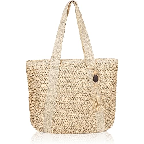 MABROUC Large Straw Beach Bag for women, Straw Tote Bag with Tassels, Woven Summer Handbag Shoulder Bag for Outdoor Vacation