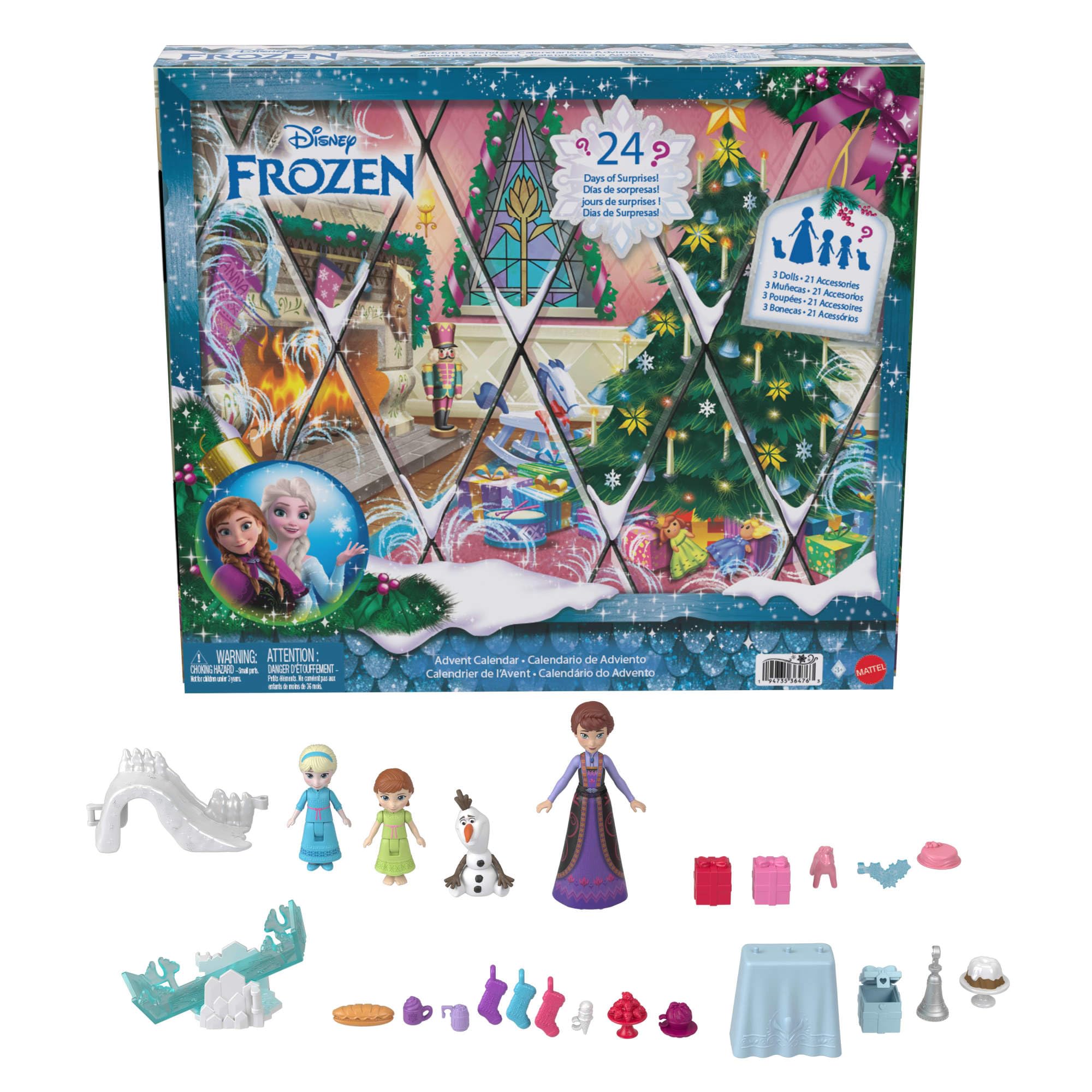 Mattel Disney Frozen - Calendario dell'Avvento 2026, 24 giorni di sorprese ispirate al film, include mini bambole Young Anna ed Elsa, Olaf e tanti accessori, 3+ anni, JLJ06
