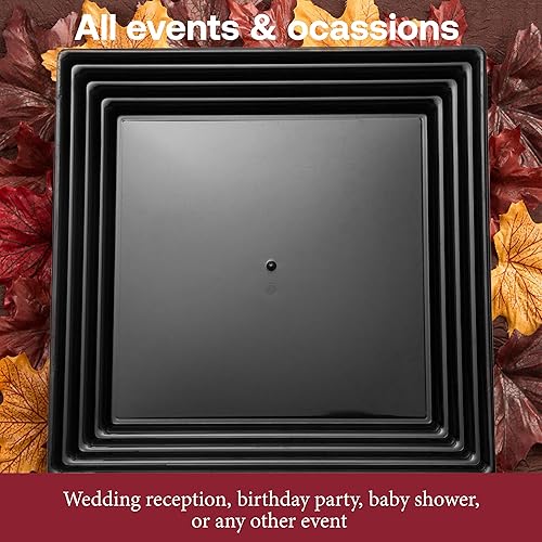 Miniatura 4 de Smarty Had A Party Bandeja de plástico desechable para servir 24 piezas, platos cuadrados pesados de 12 pulgadas para aperitivos, bodas, cumpleaños