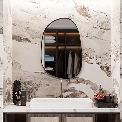Yamazakura Espejo de pared irregular de 36 x 36 pulgadas, espejo de pared con marco negro para baño, entrada, dormitorio, espejo de tocador de baño