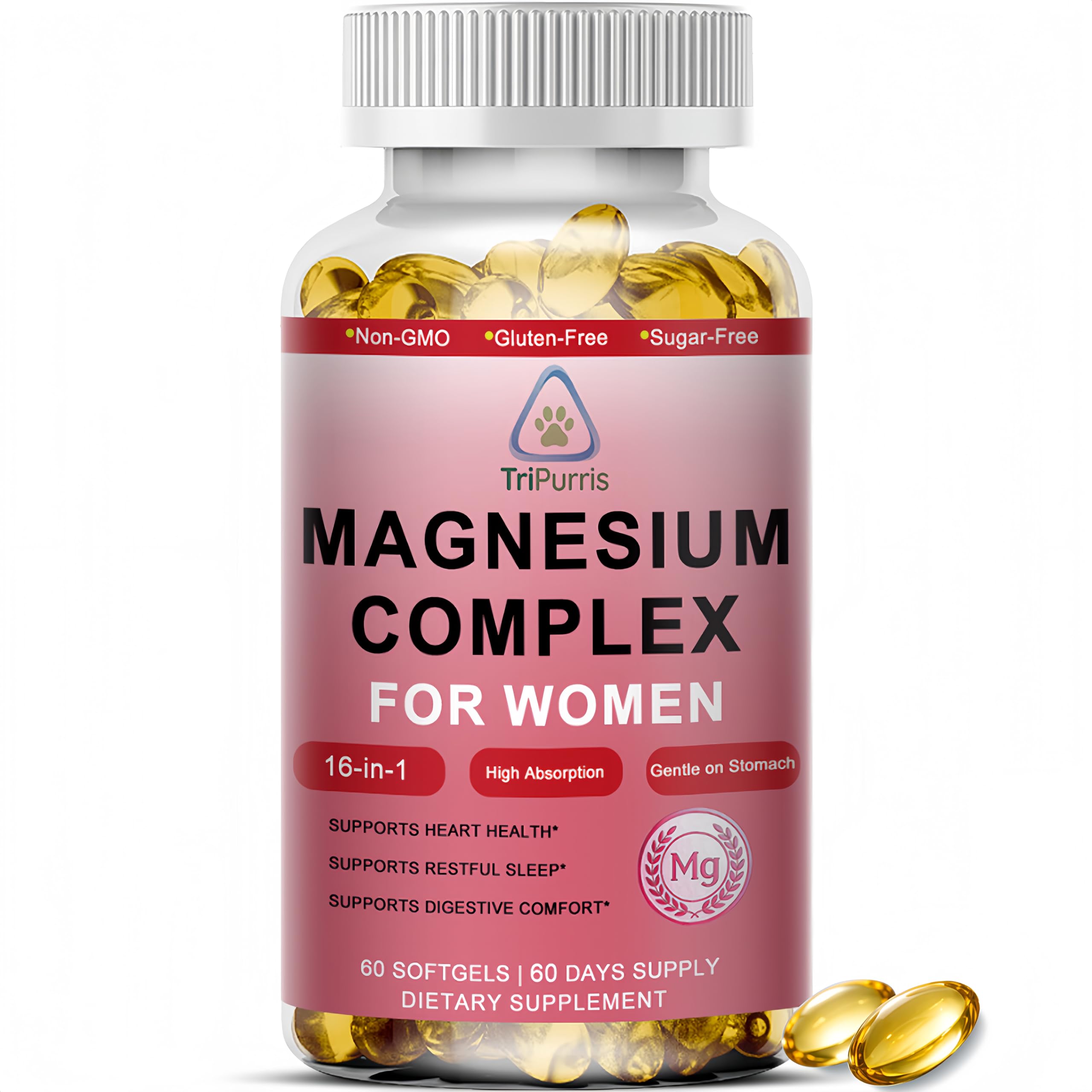 16-in-1 Magnesium Complex Softgels for Women – High Absorption Magnesium Glycinate, Citrate, Taurate with Collagen Peptides, Ashwagandha & L-Theanine, Magnesium Supplement for Calm Relaxation, Beauty