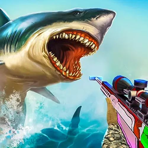 Attacco di squalo affamato: giochi di caccia 3D di pesca con la lancia