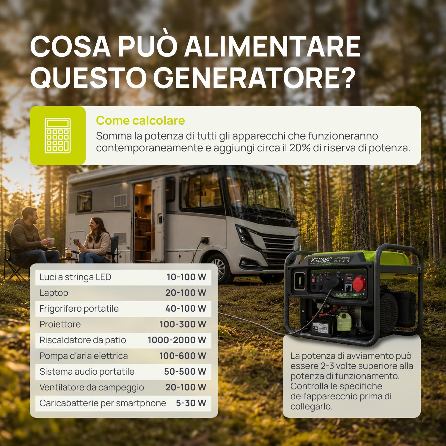 K&S BASIC Generatore inverter 110iE-1/3 11 kW max VTS, generatore di corrente benzina | Generatore di emergenza inverter per casa, campeggio e lavori in officina