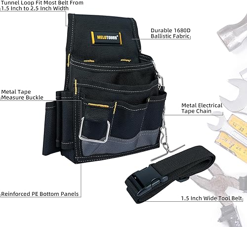Miniatura 7 de MELOTOUGH Bolsa de herramientas para electricista, bolsas para cinturón de herramientas, múltiples bolsillos, organizador de herramientas para