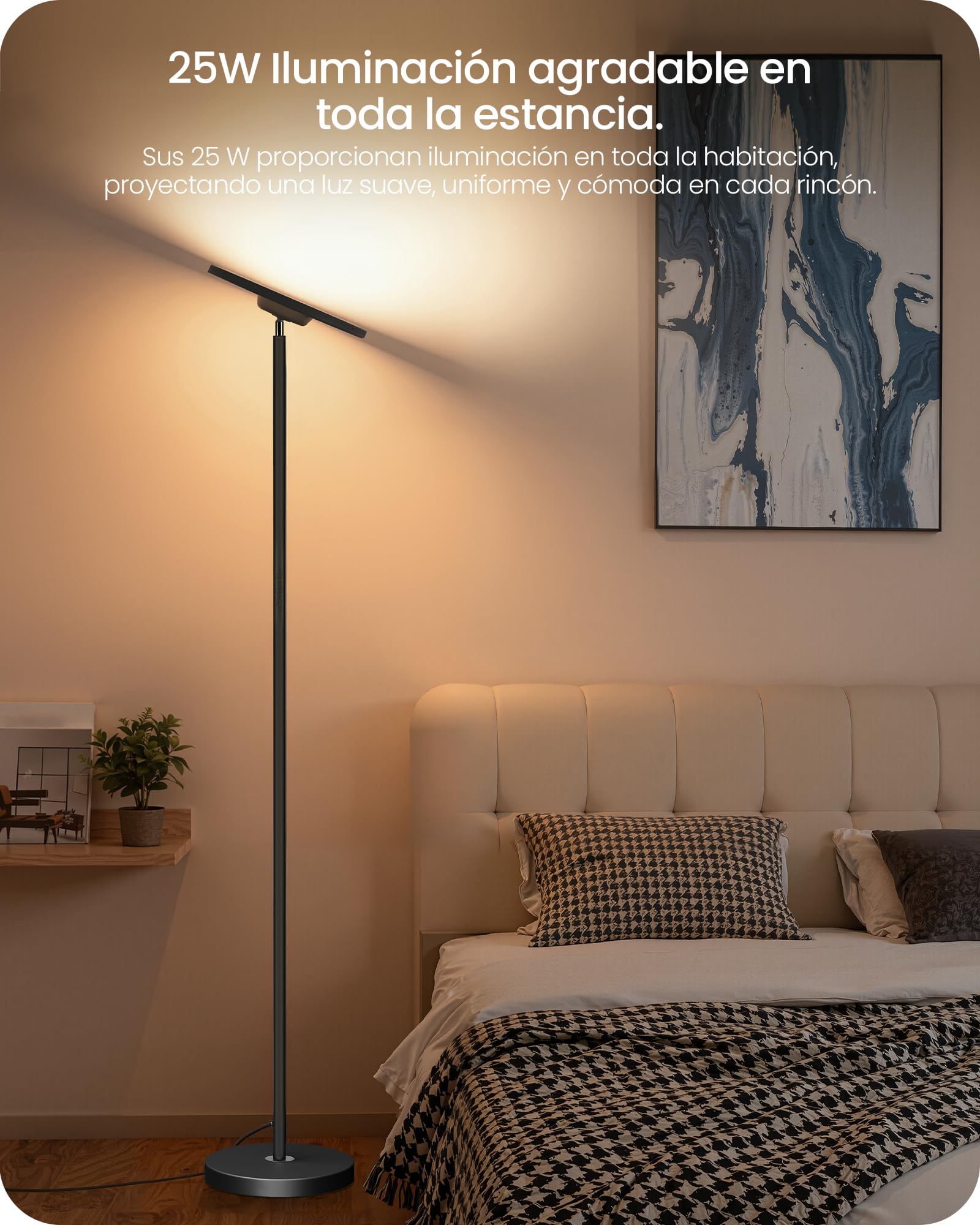 Lámpara de Pie RGB con Control por Aplicación y Voz, Compatible con Alexa, Sincronización Musical, Temporizador, Lámpara de Pie LED Inteligente, 30 W, Luz del 10 al 100%, para Salón, Negro