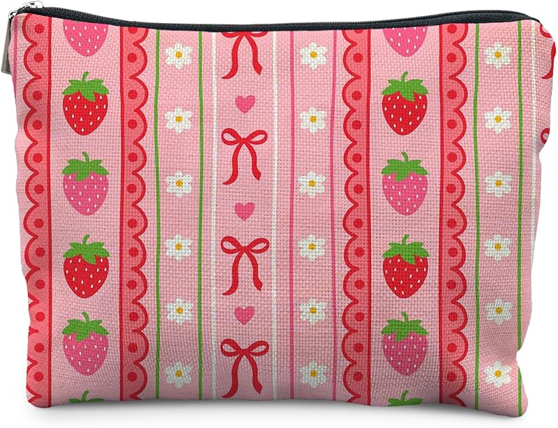 Necessaire de maquiagem Coquette com laço e estampa de morango Strawberry 3, VGXKJIIOD