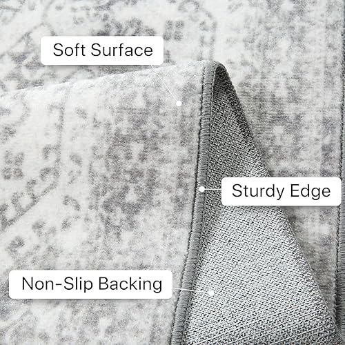 Miniatura 7 de BEIMO Alfombra de pasillo de cocina de 2 x 7 pies, lavable a máquina, alfombra para dormitorio, alfombra envejecida con estampado vintage, gris,