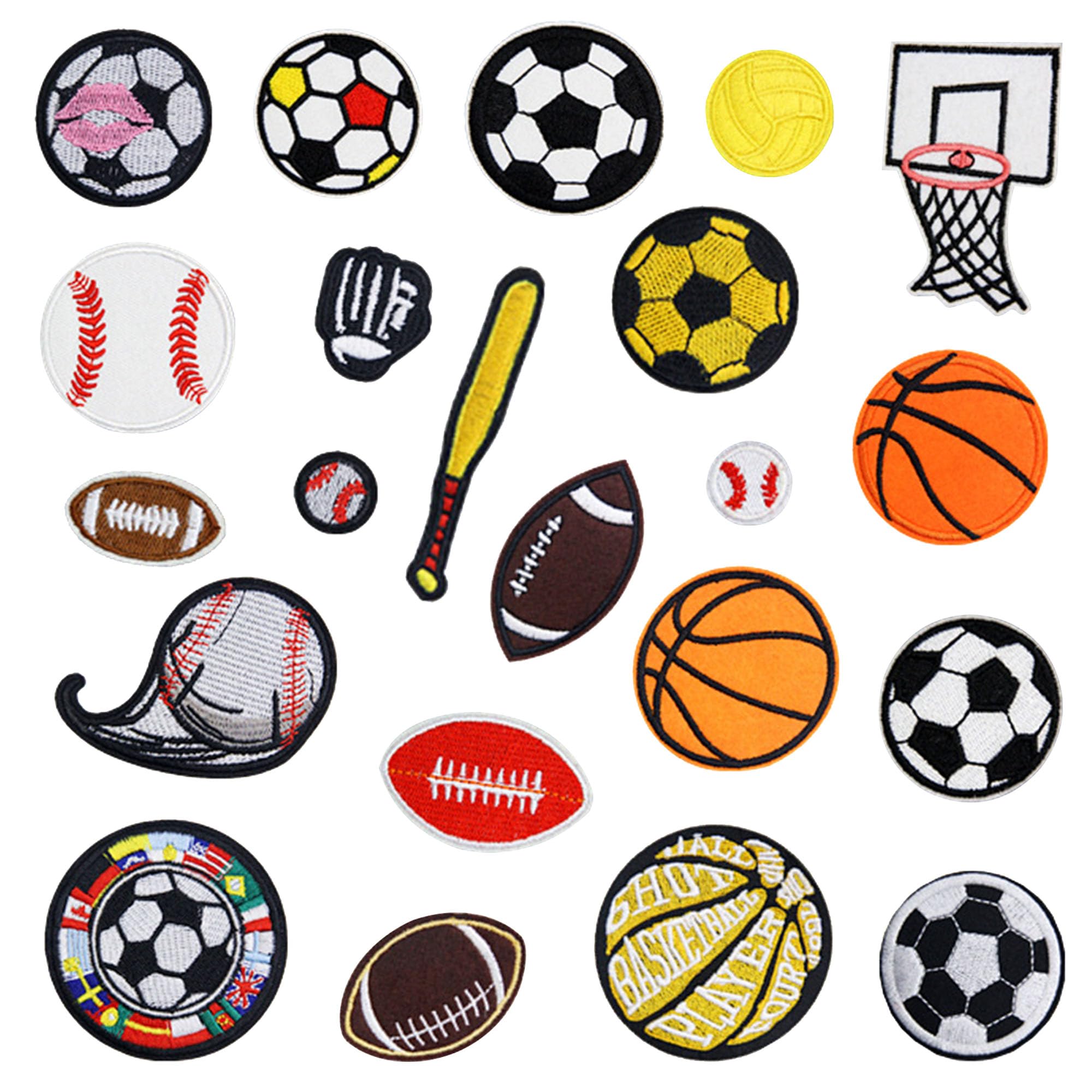 22 PCS Sew on Patches Ball Sports Iron on Patches Basketball Tennis Rugby Soccer Embroidered Appliques Sticker Patches for Clothes Dress Hat Jeans