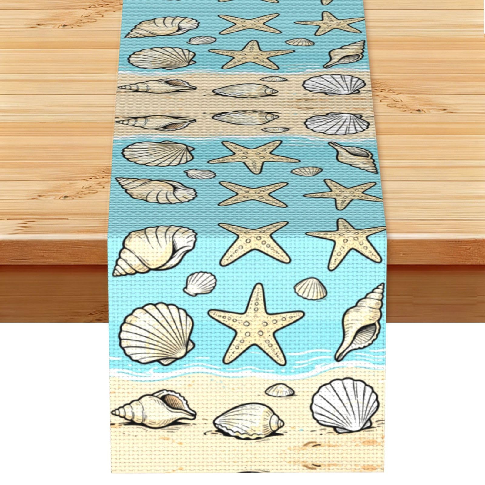 Shell Starfish Set Linen Look Table Runner 13x72-Wrinkle Resistant Farmhouse Style for Dining Table Decor