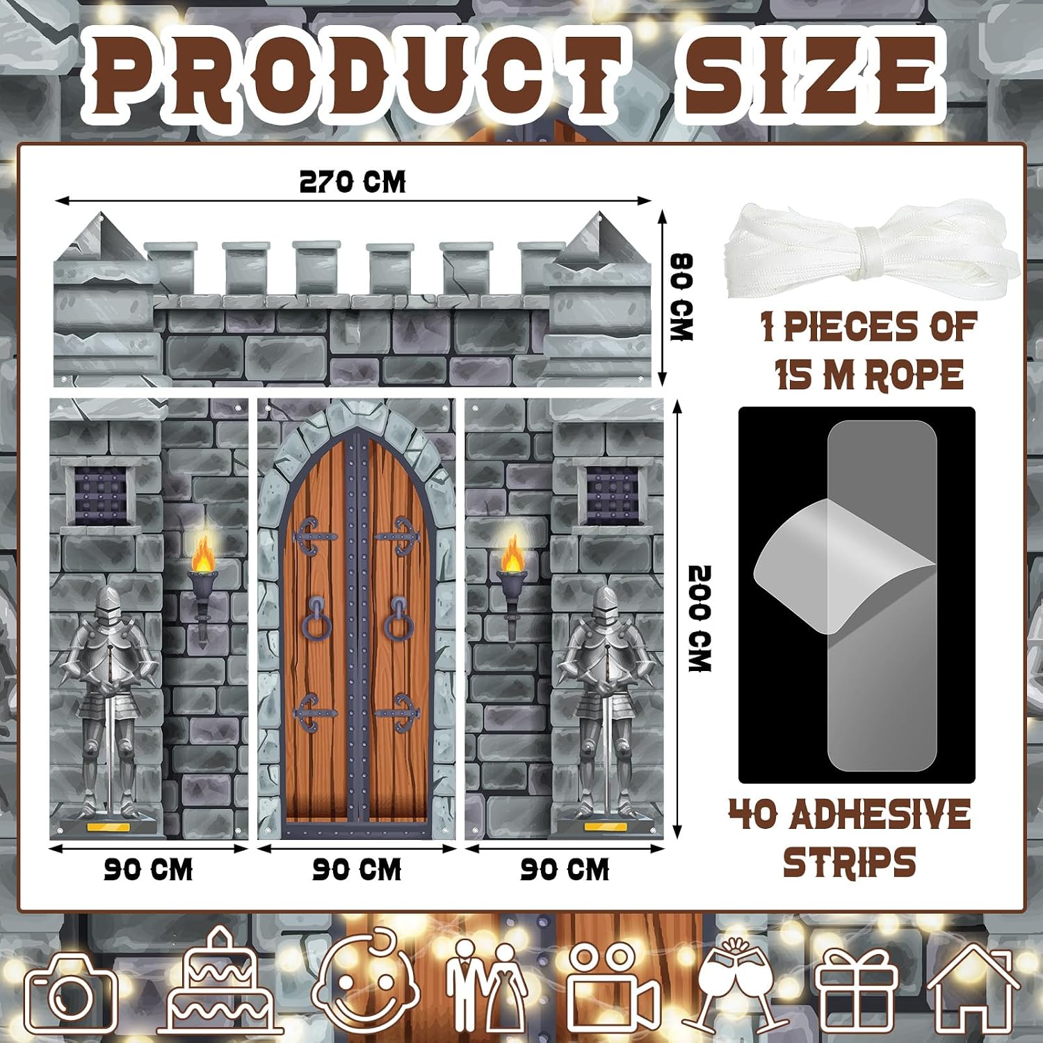 VitalCozy 4 Pcs Castle Decorations 6.5 x 3 ft Medieval Party Castle Backdrop Door Medieval Door Covers Themed Party Supplies Wall Halloween Decor Entrance Decoration image 2