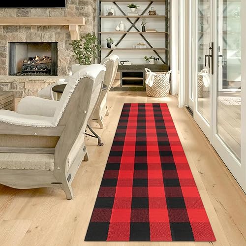 Miniatura 274 de IOHOUZE - Tapete a cuadros estilo búfalo de 5 x 8 pies para interiores y exteriores, lavable, para sala, tapete de bienvenida primavera-verano