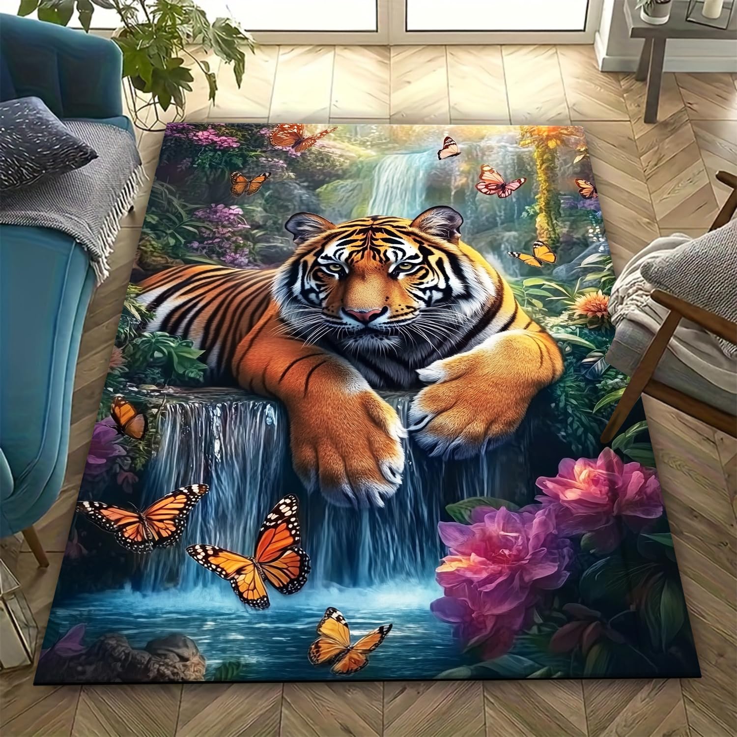 Tapis de sol imprimé tigre 3D antidérapant intérieur extérieur