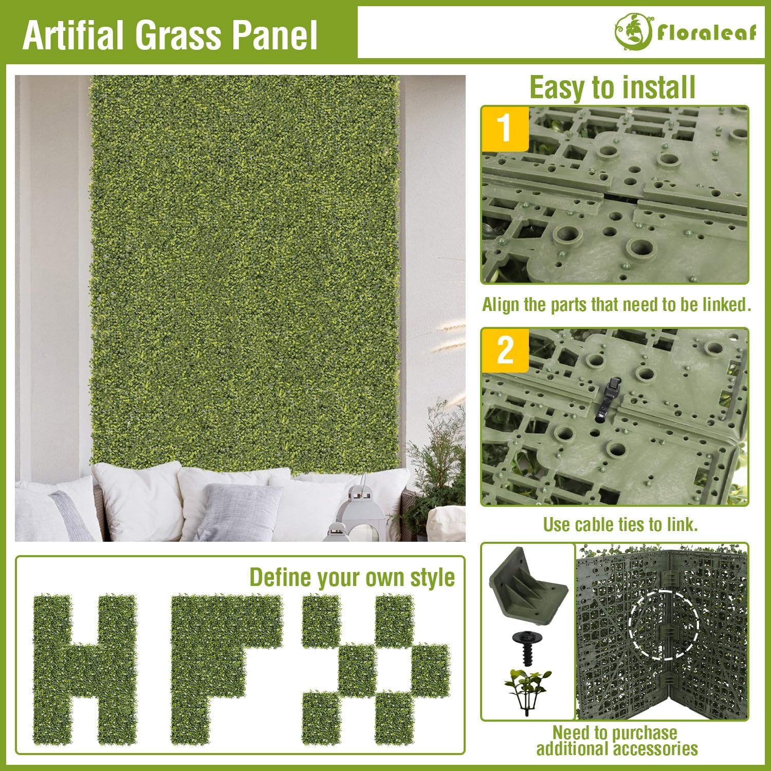 Artificial Hard Panels 1 Pcs Hard Base Fake Plant 18" x 12" UV Protected Privacy Ivy Screen Faux Wall Décor for Outdoor Indoor Backyard Garden, Milan Without White Flowers Sigle Side