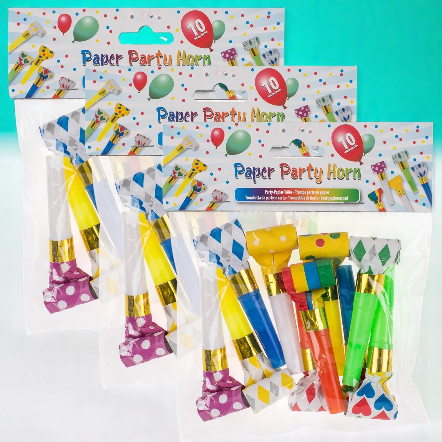 MIJOMA Party Paper Blushes Set of 30 - Colourful Paper Trunks Approx. 8 cm - Funny Noise Flutes for Birthday, Carnival, New Year's Eve, Children's Party & Events