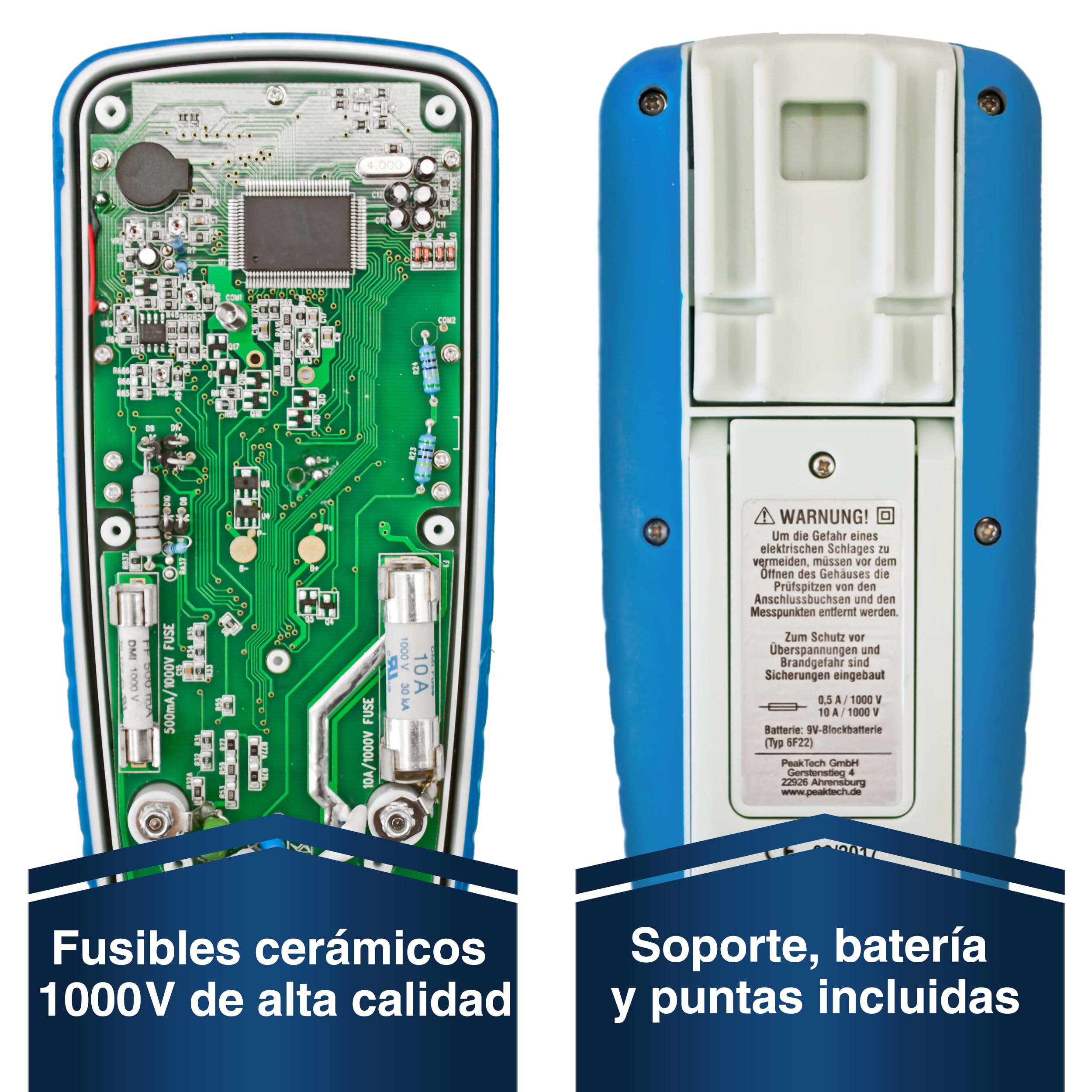 PeakTech 3360 - Multímetro Digital RMS, Resistente Al Agua (Ip67), 40000 Cuentas, Portátil Profesional, Tuv / Gs, Rango Automático, Medidor de Voltaje, Probador de Continuidad - Cat III 1000 V