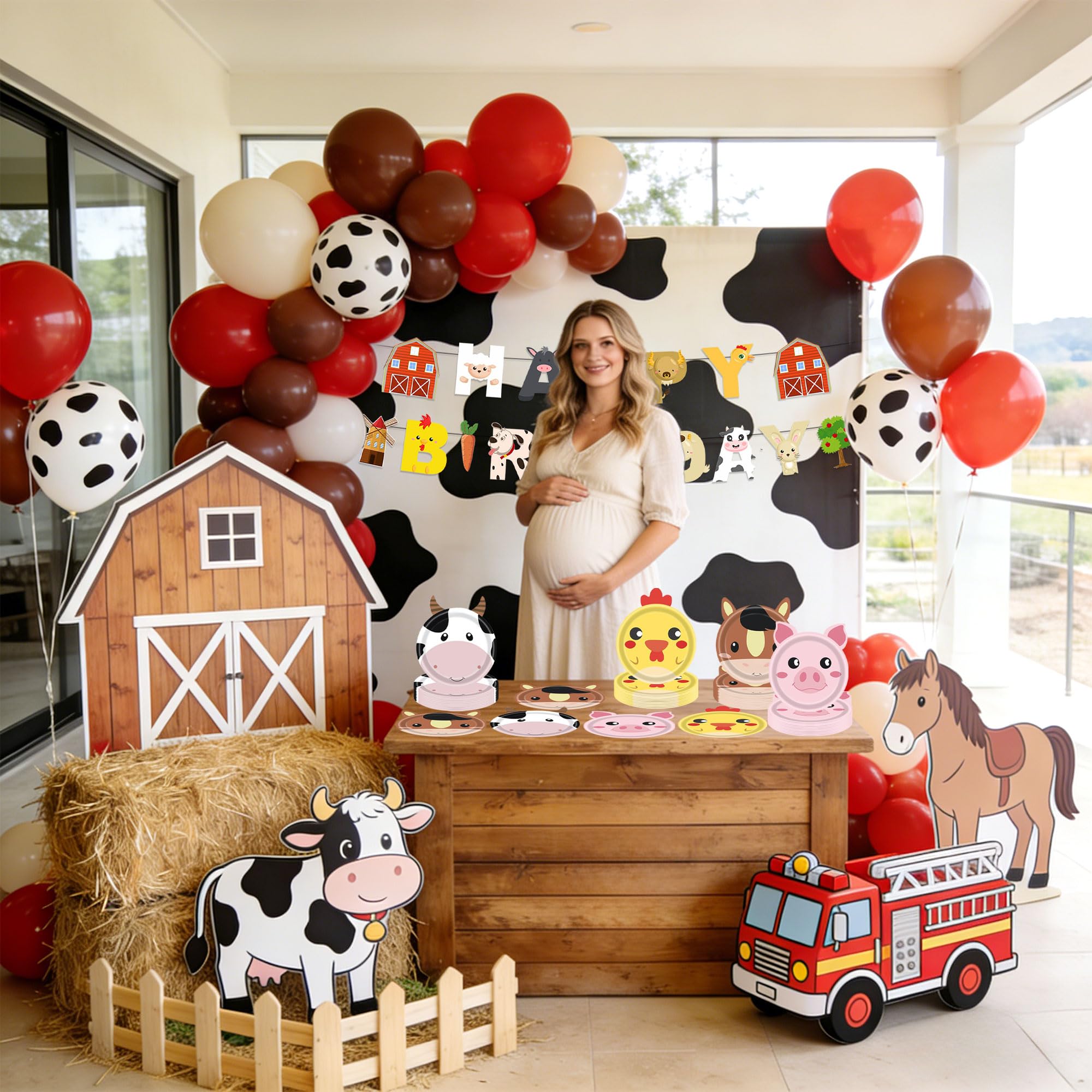 JeVenis platos de papel con animales de granja vajilla desechable granja | platos de papel con animales de granja vajilla desechable granja bandera de cumpleaños accesorios para fiestas de cumpleaños