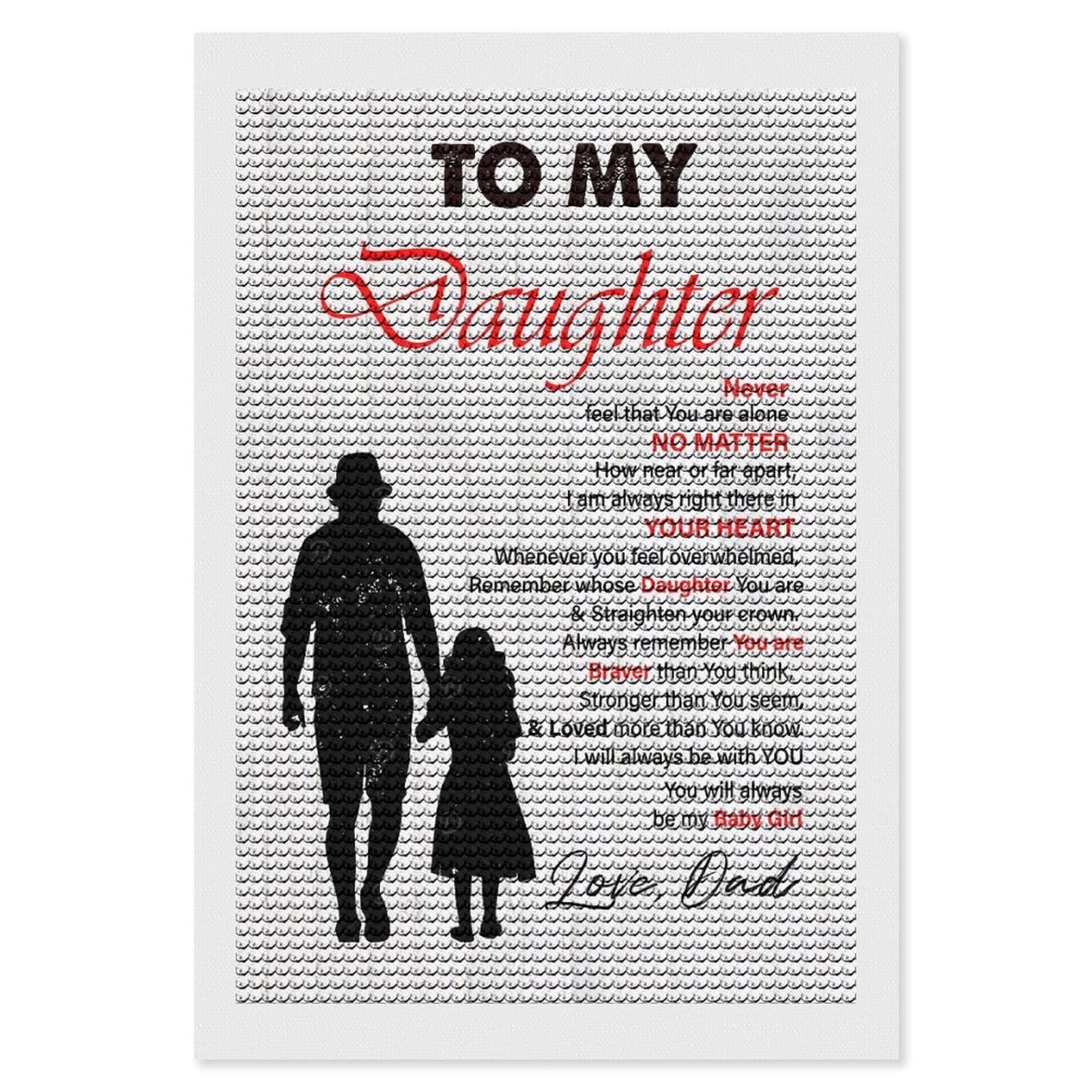 Junmoney to My Daughter from Dad Diamond Art Canvas 8"x12", for Adults, Good for Quiet Evenings, Bedroom Decor, Festive Craft Gift, Easy to Enjoy