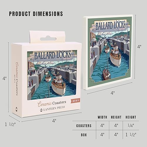 Miniatura 5 de Seattle, Washington, Ballard Locks (juego de 4 posavasos absorbentes de cerámica a juego, parte trasera de corcho, decoración de mesa de cocina)