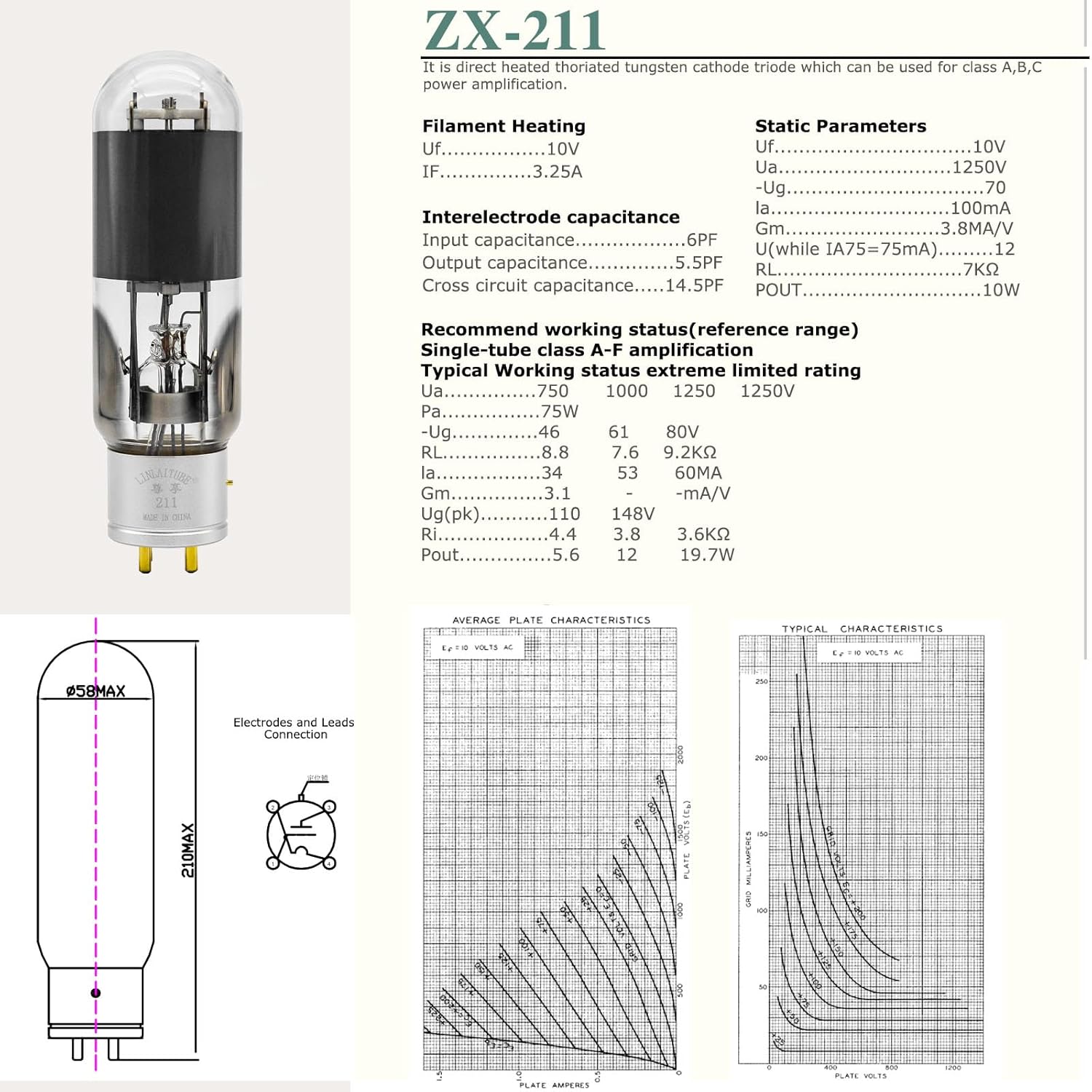 LINLAI ZX-211 1対の整合ZXシリーズ電源真空管置換GL-21 1/UV-