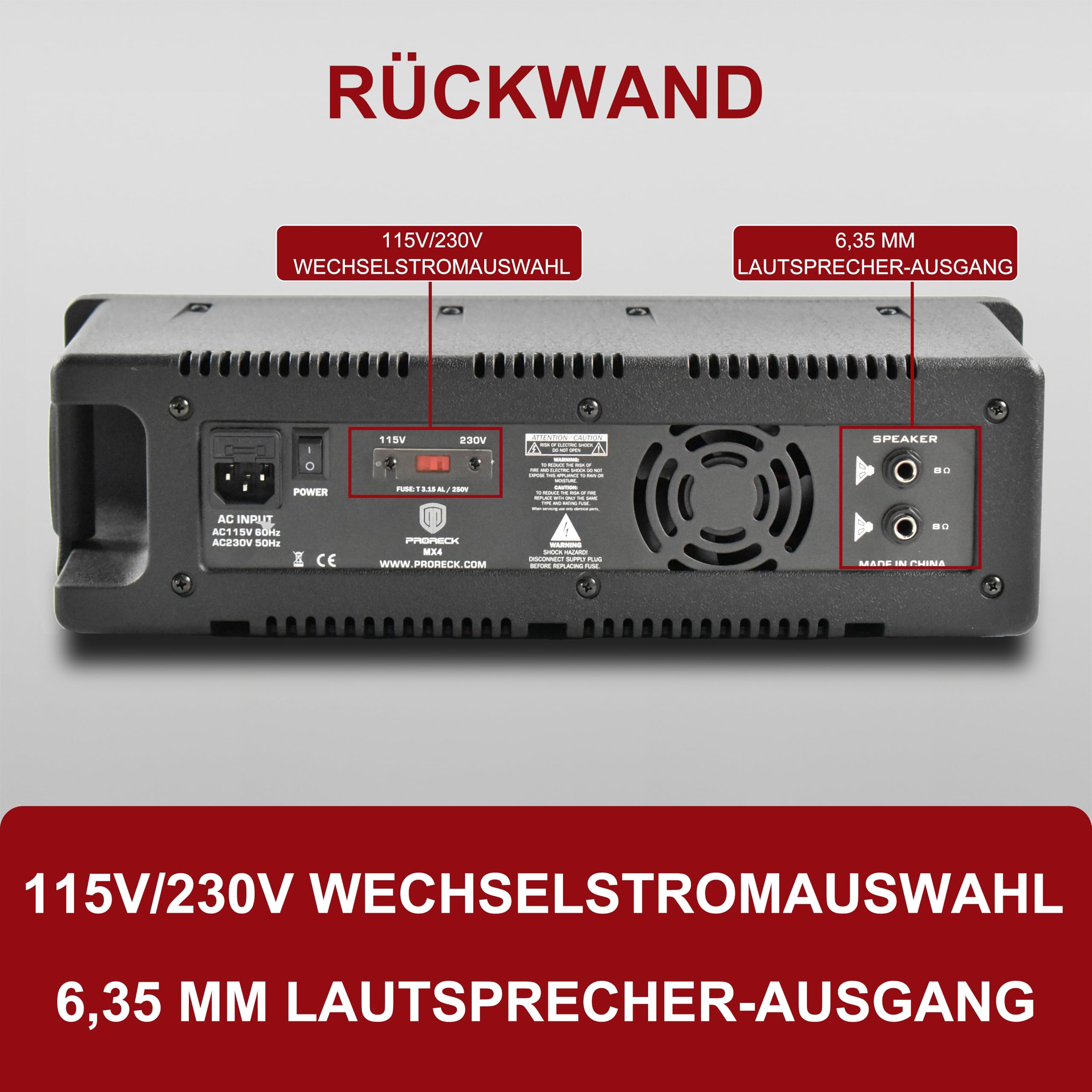 PRORECK MX10 1600W 6-Kanal Aktiv-Mischpult mit Bluetooth & 10 Zoll (25,4 cm) passiven Lautsprechern – PA-System inkl. Ständer und Mikrofon