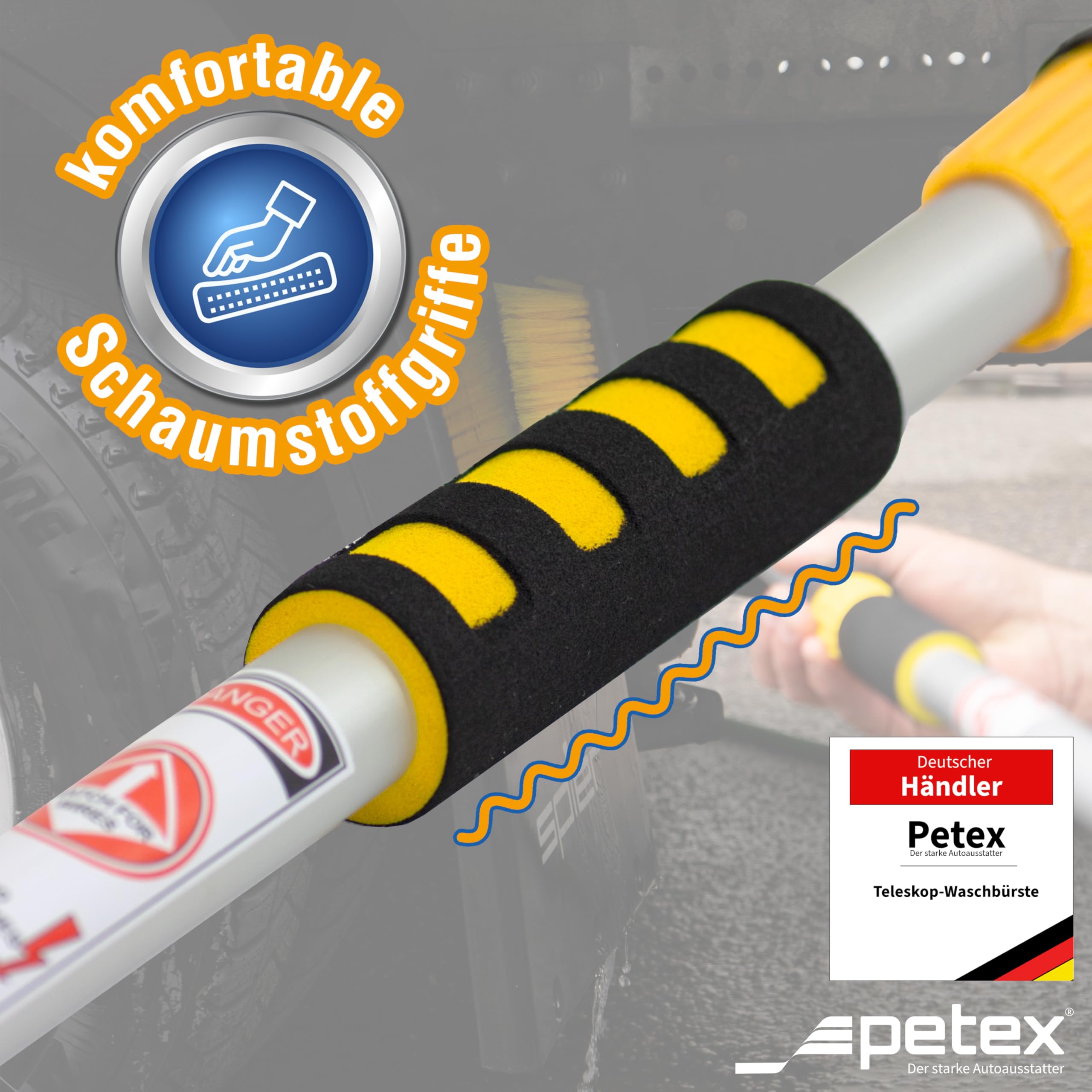 PETEX 432340 teleskopowa szczotka do mycia, żółta, ok. 109-165 cm