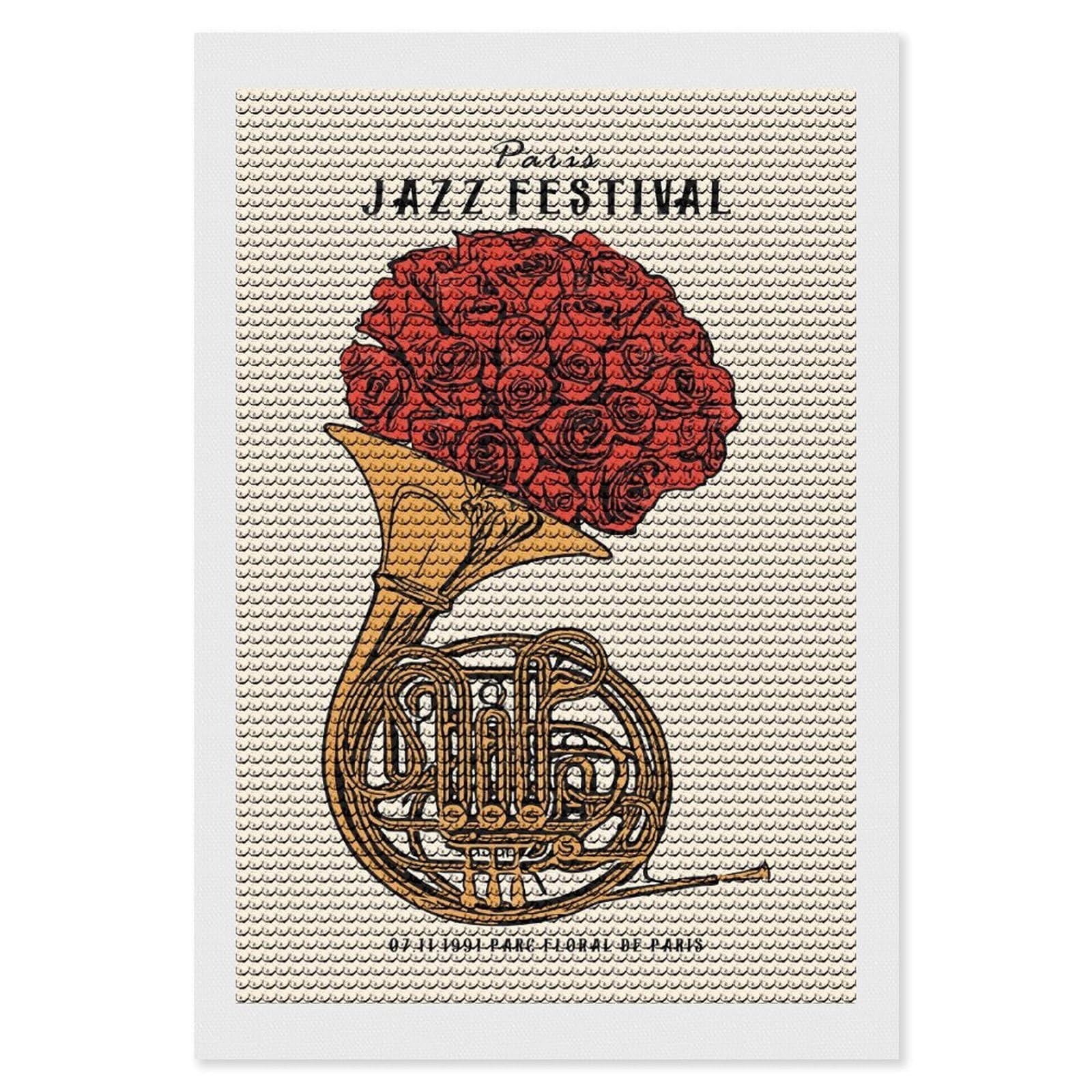 Junmoney Paris Jazz Festival Diamond Painting Set 8"x12", Stress Relief Craft, Easy to Enjoy, Vintage Style Decor, Festive Craft Gift
