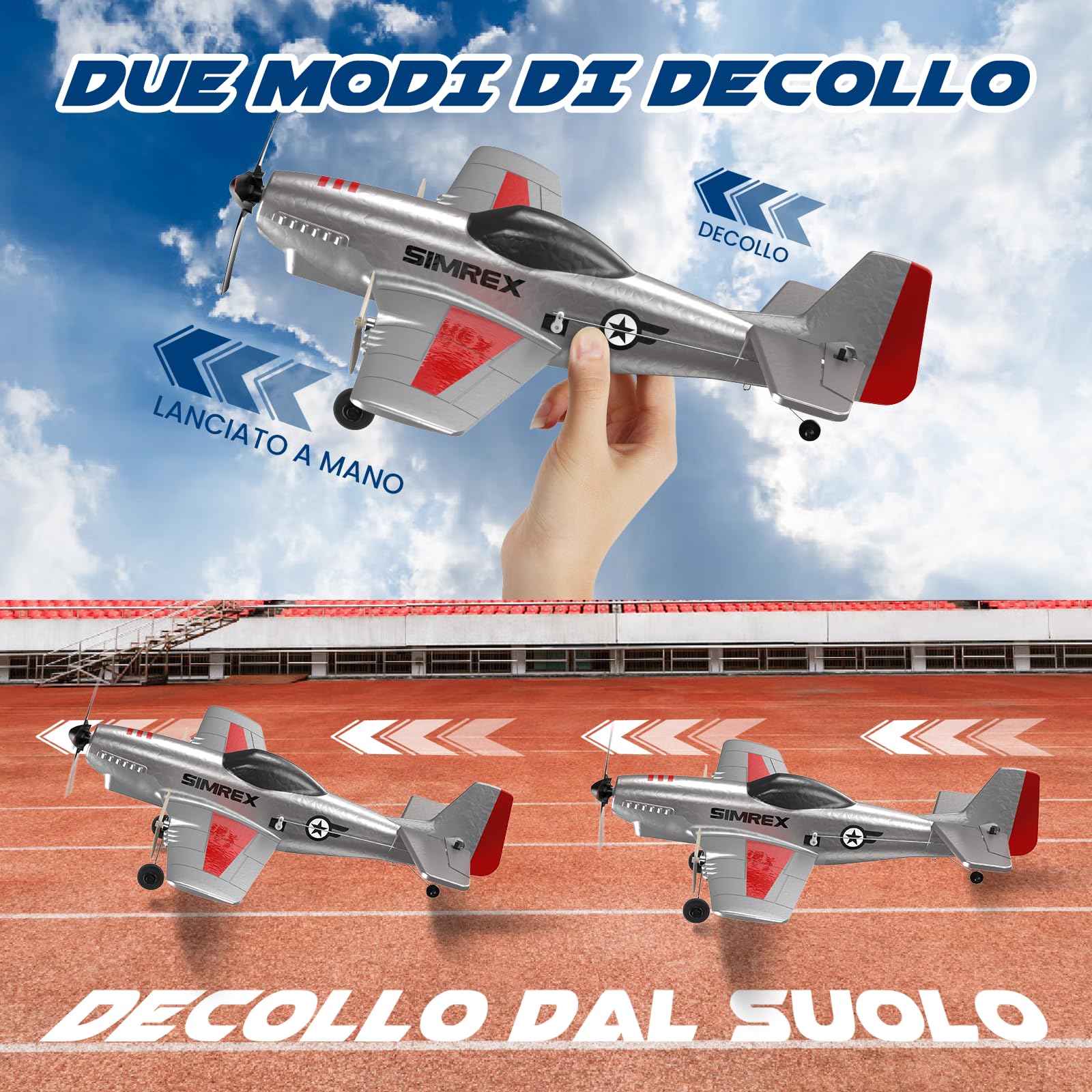 SIMREX TOY-2409 Aereo RC, aereo radiocomandato a 2,4 GHz con stabilizzatore giroscopico a 6 assi, aereo da radiocomando RTF in 3 canali per principianti, bambini e adulti