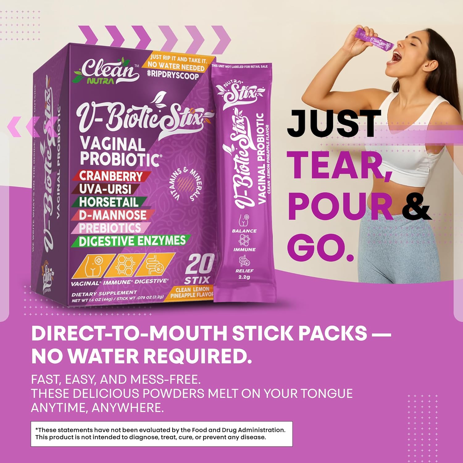 Clean Nutraceuticals Vaginal Probiotics for Women with Cranberry Extract, D-Mannose, Prebiotics, pH Balance for Women, Vaginal Health – Womens Probiotic Alternative to Gummies - 20 Stix - Image 8