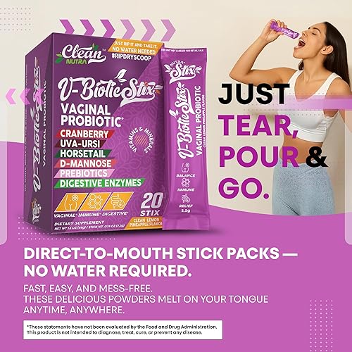 Miniatura 8 de V-Biotic Stix con Arándano, Uva-Ursi, Cola de Caballo, D-Manosa, Inulina, Lactoferrina de Clean Nutra (1)