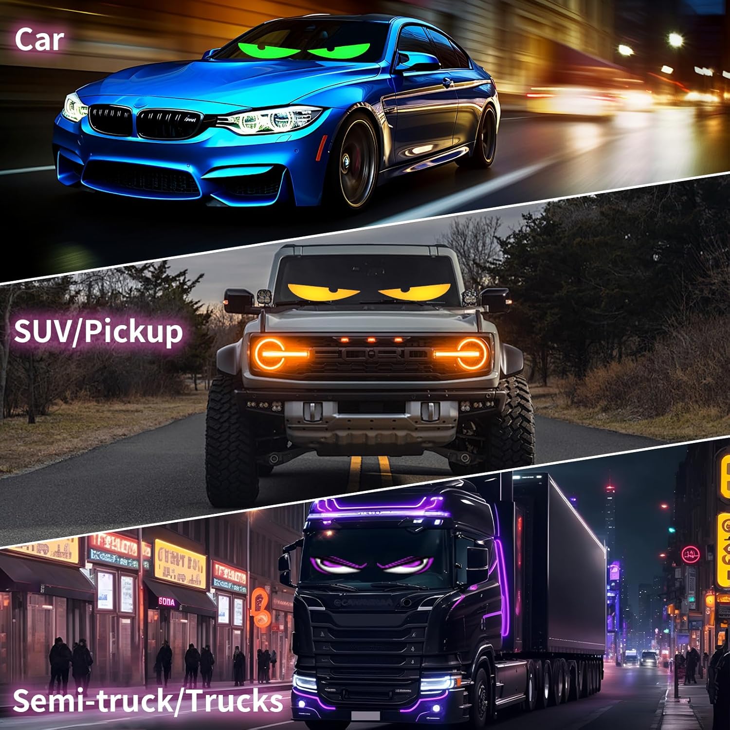2Pcs Sync Devil Led Eyes for Car Windshield, 15"X 4" Ojos Led para Carro Lights for Truck, Programmable Full Color Animated Matrix Panel, Electra Eyes, Smart App & Remote Control - Image 4