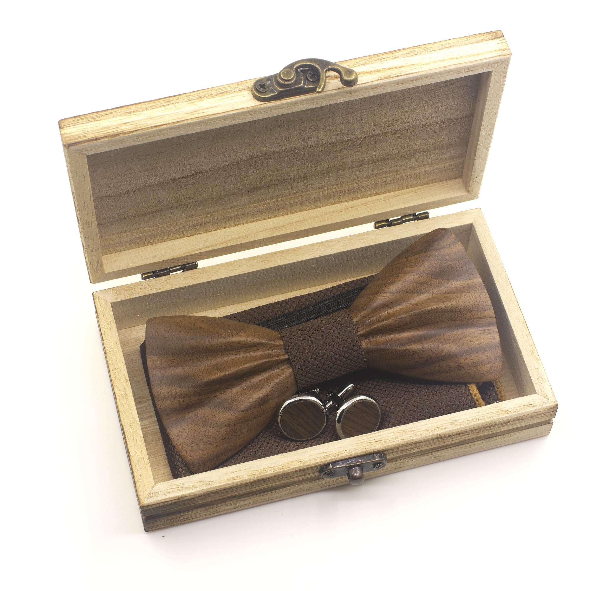 Ensemble Nœud papillon Bois pour Homme Mariage Fête Noeud Papillon,Boutons de Manchette,Mouchoir
