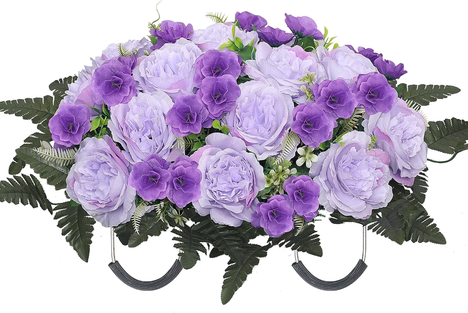 Artificial Cemetery Flowers for Graves Realistic Peony Headstone Flower Saddle Memorial Cemetery Flowers Grave Decorations for Cemetery UV Resistant & No-Fade(Purple)