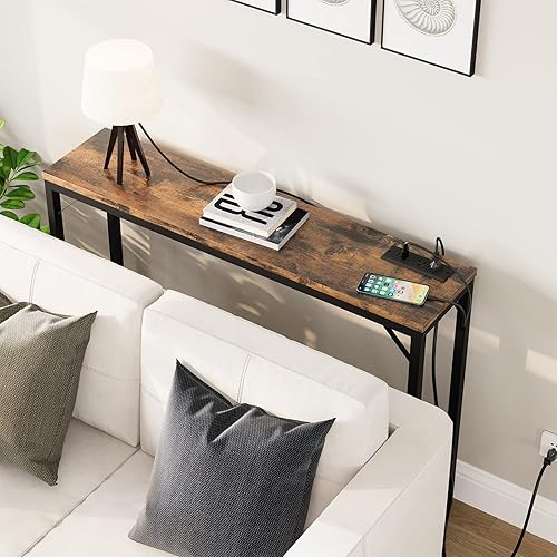 Miniatura 27 de IDEALHOUSE IDALHOUSE - Mesa consola estrecha, mesa de sofá dorada con tomas, mesa detrás del sofá para sala de estar, mesa de pasillo para entrada,