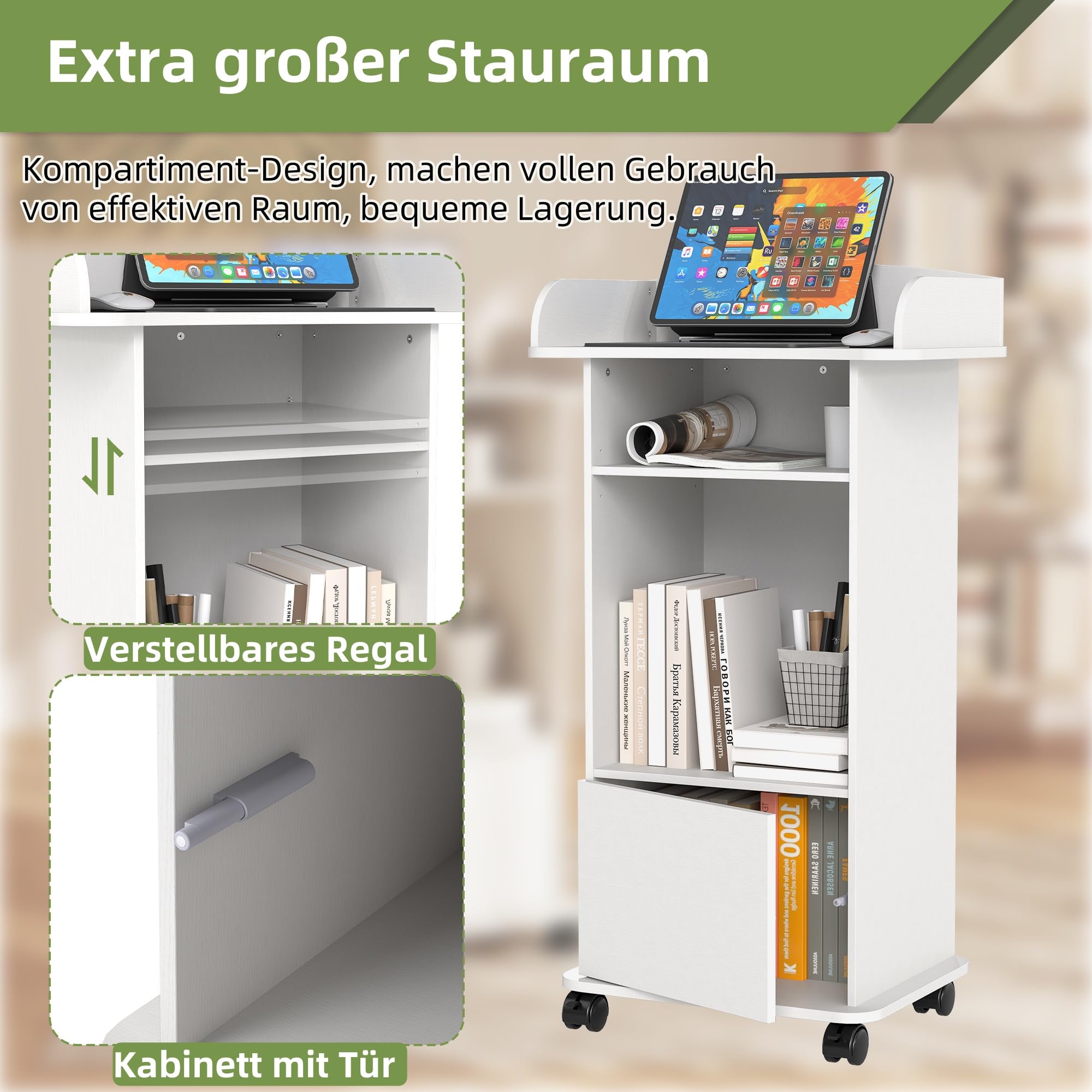 Nisorpa Podium Portable en Bois, pupitre pédagogique en Bois Blanc avec roulettes, pupitre de Salle de Classe, pour école, réunion, séminaire, etc.