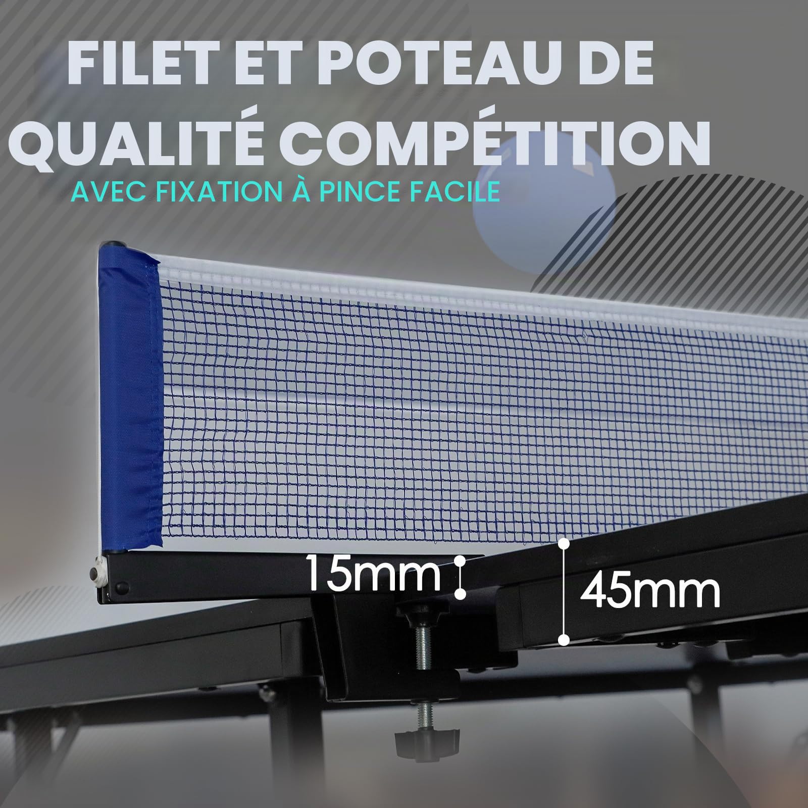 ZERRO Table de Ping Pong Pliable Intérieur, MDF 15 mm, 274x152,5x76 cm, Taille Standard Internationale avec Filet, Tables de Tennis de Table, Noir/Bleu