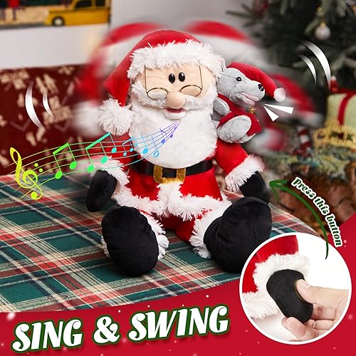 Miniatura 2 de Houwsbaby Juguetes interactivos de peluche de Navidad con música de Papá Noel que canta, animal de peluche electrónico animado con amigo de peluche,