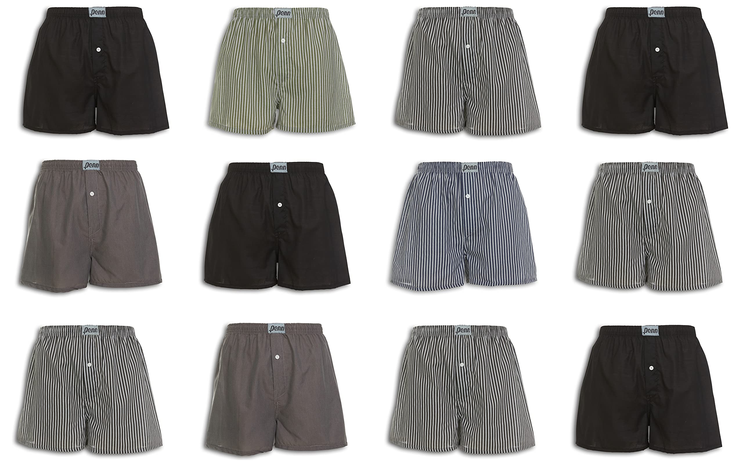 Penn Mens Performance Boxer Briefs or Woven Boxers - 12-Pack Athletic Fit Breathable Tagless Underwear, Regular Length Boxers, XXXXL