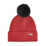 KARL LAGERFELD Women's Ribbed Beanie with Sunglasses Pin and Fur Pom