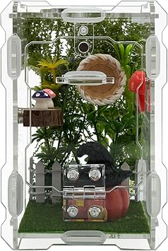 Jumping Spider Enclosure Kit - Acrylic Habitat with Magnetic Lock & Feeding Port - 5.1x3.1x3.1 inch Ventilated Terrarium for Small Pets, Jumping Spiders, Tarantula Slings, Beetles