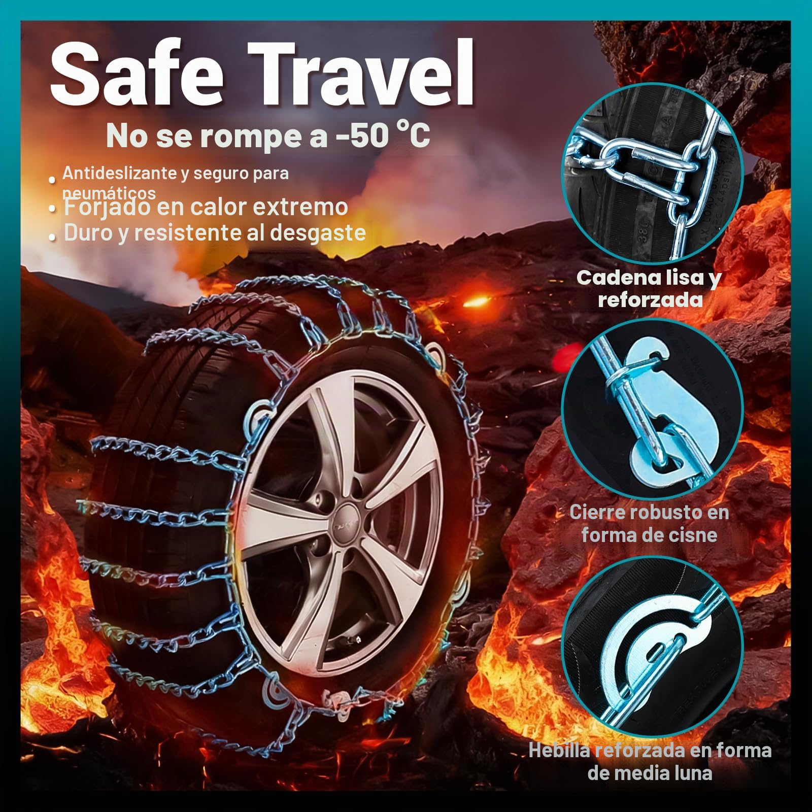 SilverCherry Cadenas de Nieve para Coche, Cadenas de Nieve, Adecuadas para Su Uso en Carreteras Heladas, Nevadas y Fangosas, y Son Aptas para Suv, Sedanes y Vehículos Todoterreno (55R16, 205)