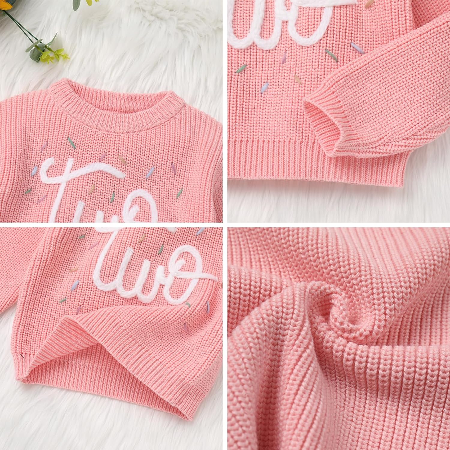IDOPIP Toddler Baby Girls First Birthday Outfit Boho Embroidery One Sweater Top Knit Pullover Sweatshirt Fall Winter Clothes - Image 6