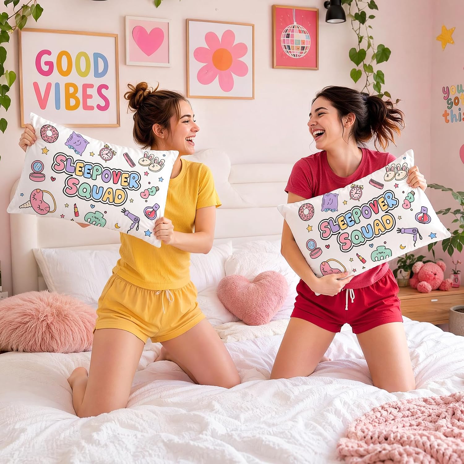 6 PCS DIY Sleepover Pillowcase, 30"x20" Sleepover Squad Coloring Pillow Covers, Color Your Own Pillowcase Arts Crafts for Pajama Night Slumber Party Supplies Overnight Birthday Gifts