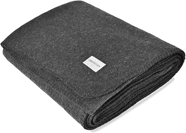 Military Style Wool Blanket – Cushioned, Breathable, Durable, Warm & Washable – Double-Stitched Border – Great for Camping, Outdoor, First Aid, Travel, Car – Fire-Resistant – 64"x90" 4.4lb (Charcoal)